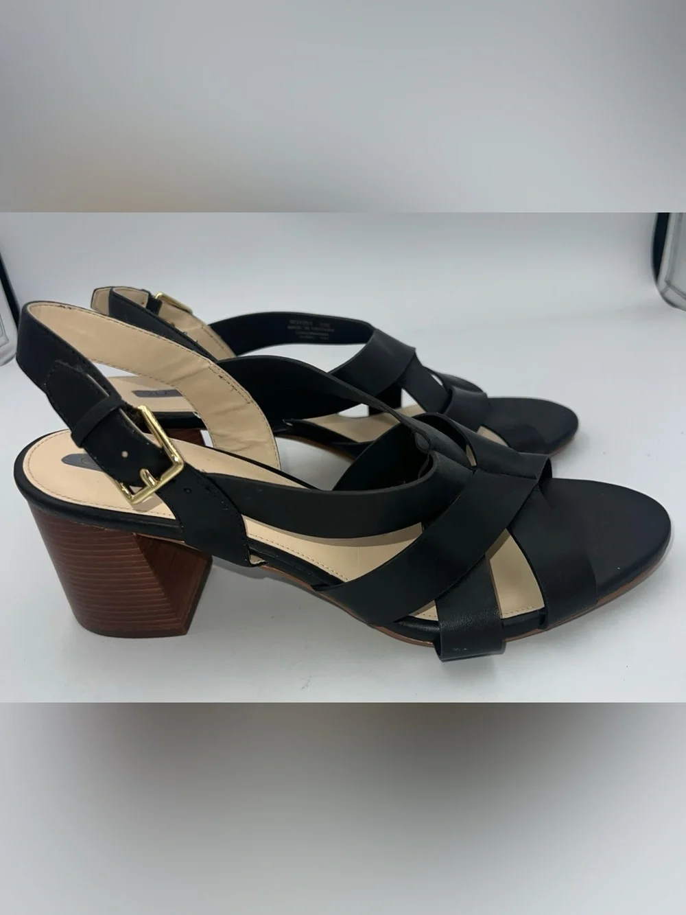 COLE HAAN JAMIE Ankle Strap  Sandals Black Vegan Faux Leather Women’s Size 11B